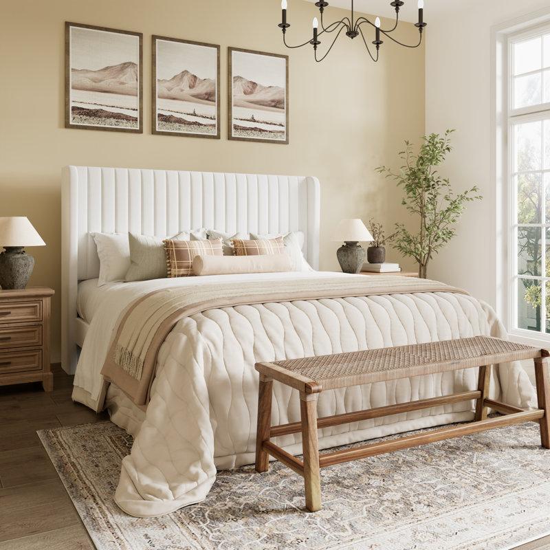 Wayfair Candler Velvet Upholstered Platform Bed With Wingback Headboard And Wooden Slats