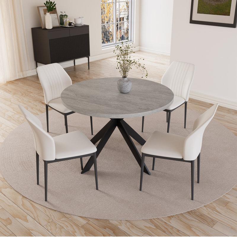 Wayfair Cappelletti 46'' Round Dining Table Set Modern Kitchen Table Set With 32.4"H Dining Chairs For 4 Person Pedestal Steel Legs Dining Table Chairs Set Saving Space