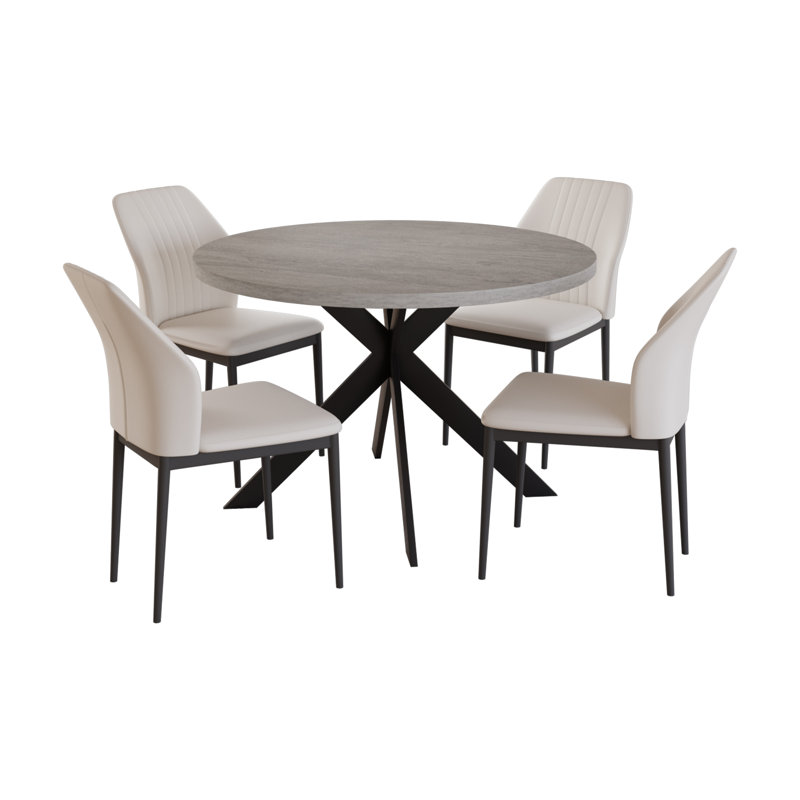 Wayfair Cappelletti 46'' Round Dining Table Set Modern Kitchen Table Set with 32.4"H Dining Chairs for 4 Person Pedestal Steel Legs Dining Table Chairs Set Saving Space