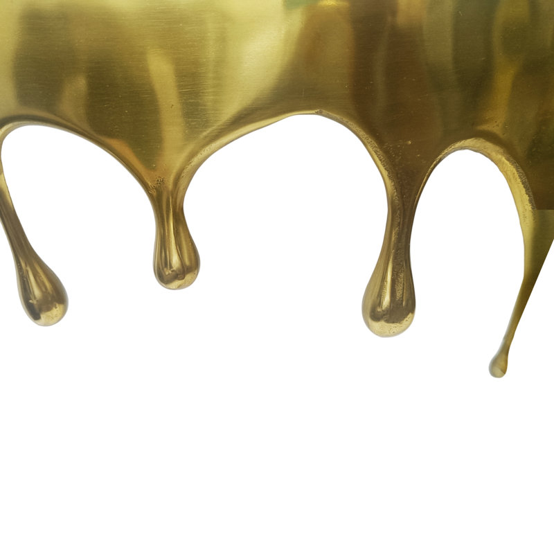 Wayfair Capri Sofa Console Table 36.25" Half Moon Glass Top Melting Drip Design Aluminum Cast