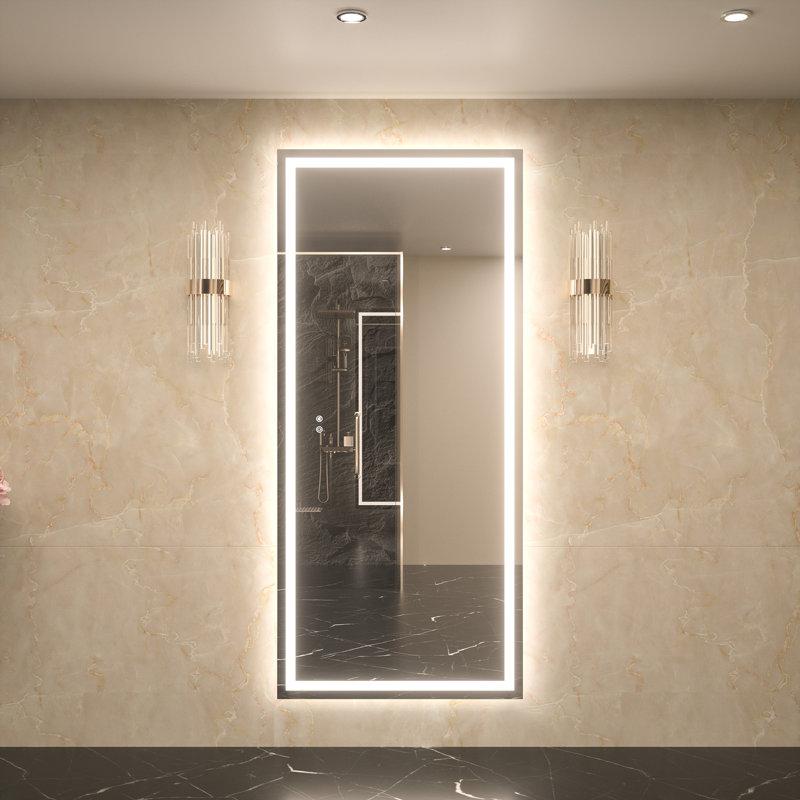 Wayfair Cardier Front&Backlit Wall Mount Bathroom Led Vanity Mirror With 3 Color Adjustment Shatterproof Tempered Glass