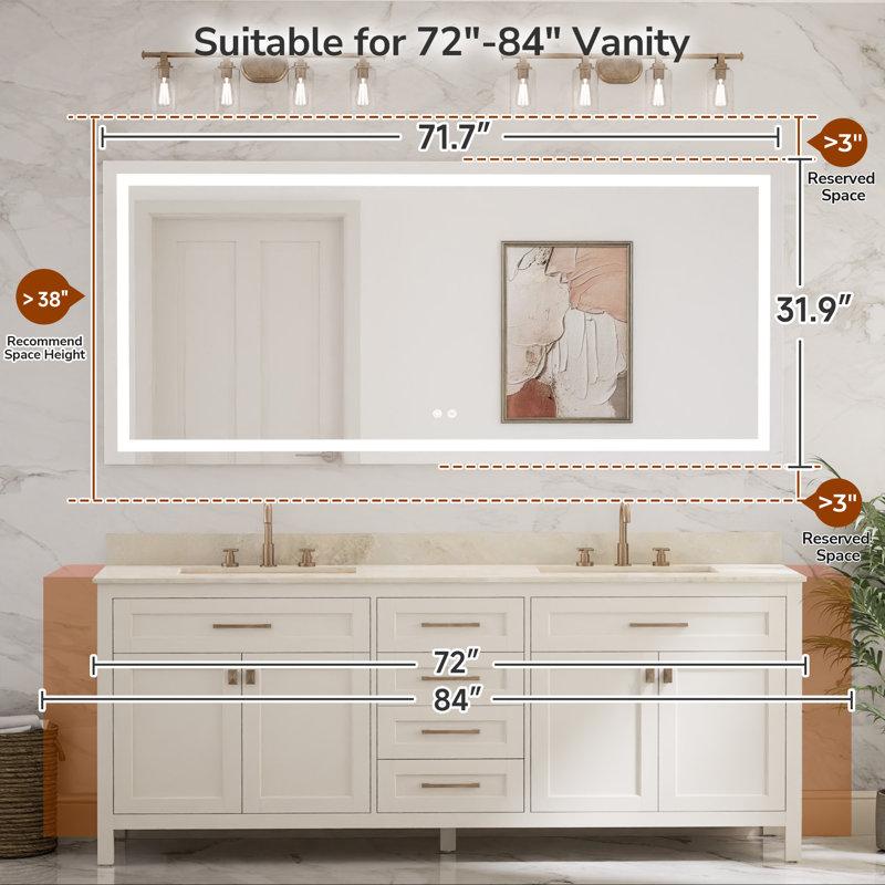 Wayfair Cardier Front&Backlit Wall Mount Bathroom Led Vanity Mirror With 3 Color Adjustment Shatterproof Tempered Glass
