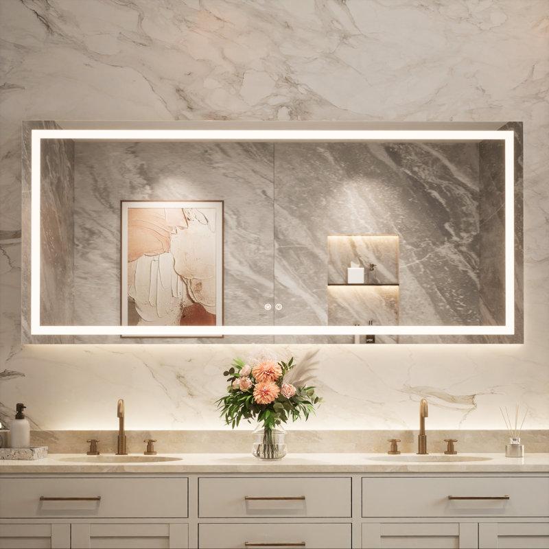 Wayfair Cardier Front&Backlit Wall Mount Bathroom Led Vanity Mirror With 3 Color Adjustment Shatterproof Tempered Glass