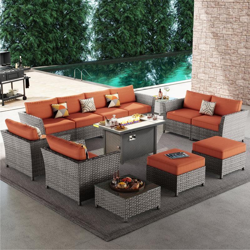 Wayfair Cassville 8 - Person Patio Furniture Set Outdoor Wicker Rattan Sectional Seating Group With Cushions All Weather Sofa Conversation Set Table For Garden Backyard