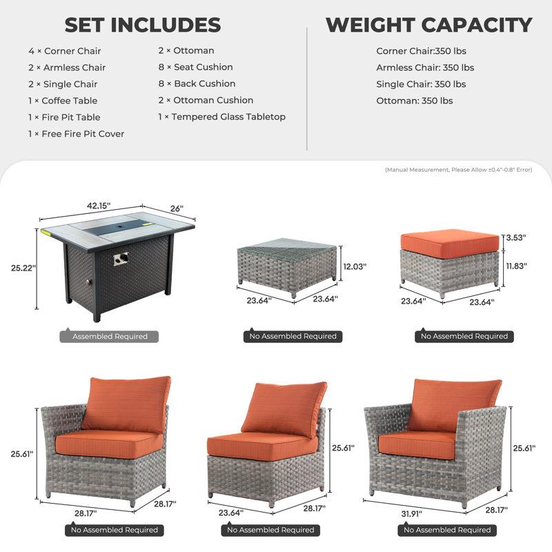 Wayfair Cassville 8 - Person Patio Furniture Set Outdoor Wicker Rattan Sectional Seating Group With Cushions All Weather Sofa Conversation Set Table For Garden Backyard