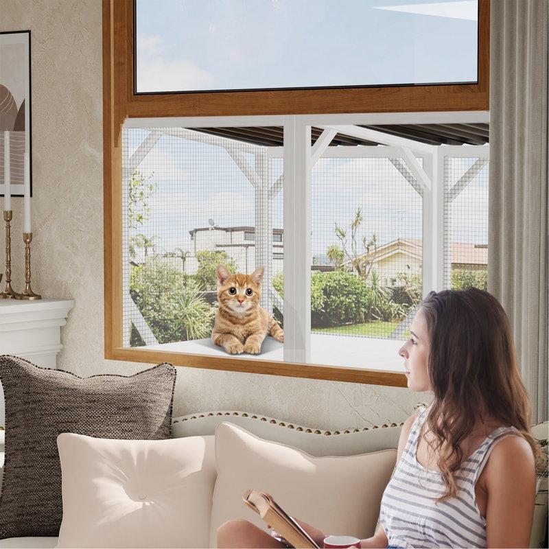 Wayfair Cat Window Box 43.3" Catio Outdoor Cat Enclosure For Sunbathing Napping & Viewing Window Perch For Large Indoor Cats - All Weather Use Cat Cage