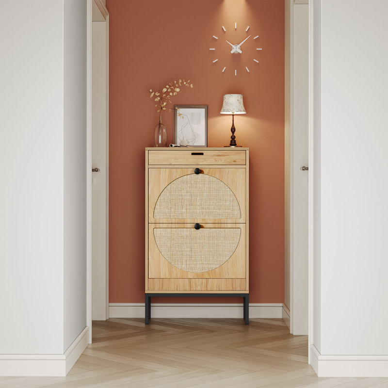 Wayfair Cerina Boho Natural Rattan Shoe Storage Cabinet