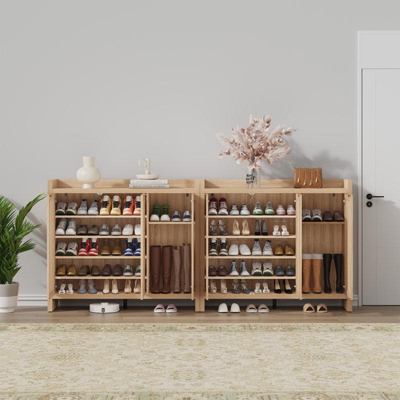 Wayfair Chada 30 Pair Rattan Shoe Storage Cabinet With 3 Doors And Adjustable Shelves