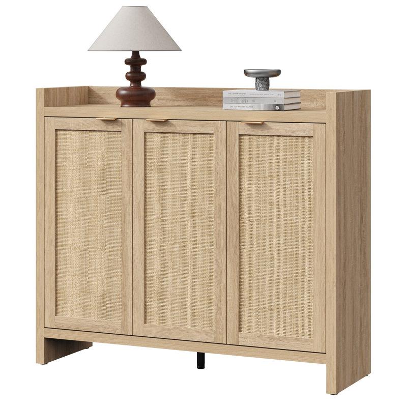 Wayfair Chada 30 Pair Rattan Shoe Storage Cabinet With 3 Doors And Adjustable Shelves
