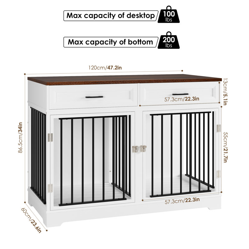Wayfair Chesterle Large Dog Crate Furniture Style With 2 Drawers And Divider