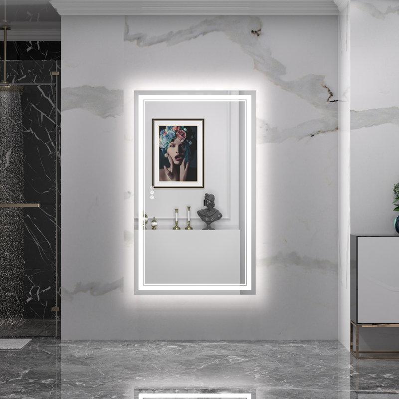 Wayfair Chrisna LED Bathroom Mirror With Frontlit And Backlit 3 Colors Temperature & Dimmable Light Anti-fog Tempered Glass Bathroom Vanity Mirror