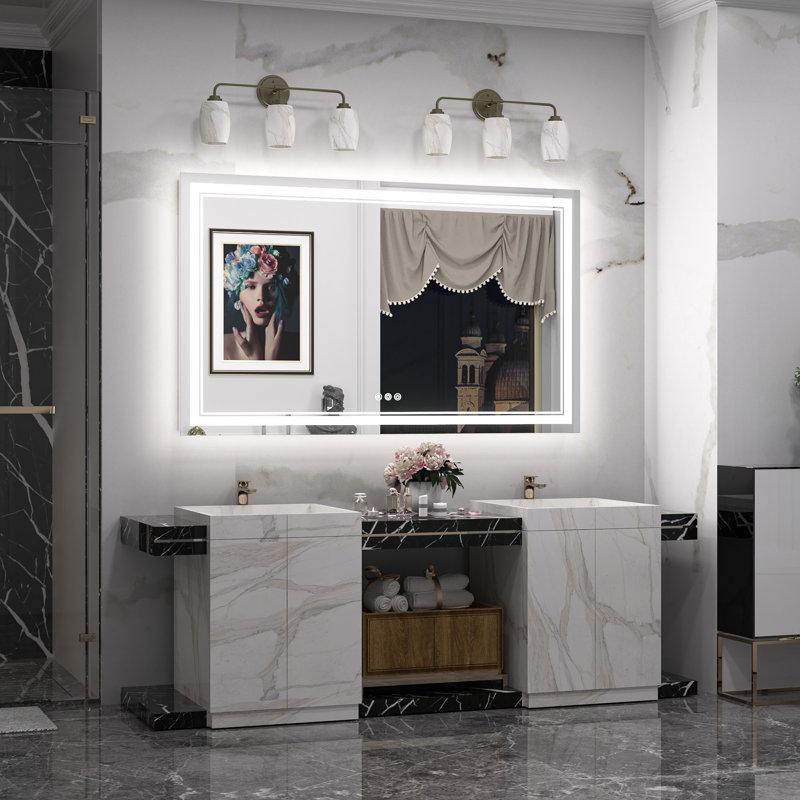 Wayfair Chrisna LED Bathroom Mirror With Frontlit And Backlit 3 Colors Temperature & Dimmable Light Anti-fog Tempered Glass Bathroom Vanity Mirror