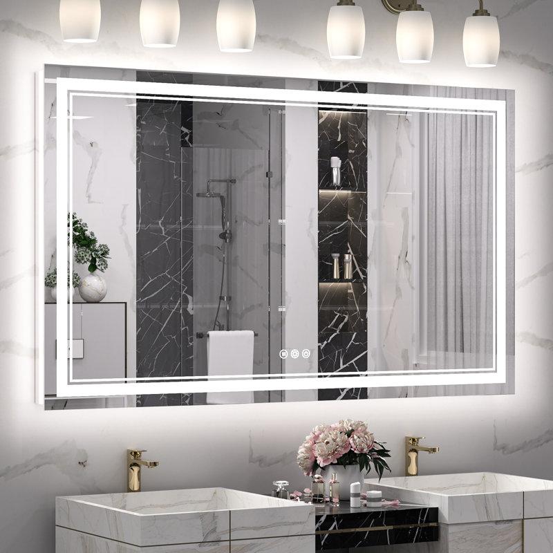 Wayfair Chrisna LED Bathroom Mirror with Frontlit and Backlit 3 Colors Temperature & Dimmable Light Anti-fog Tempered Glass Bathroom Vanity Mirror