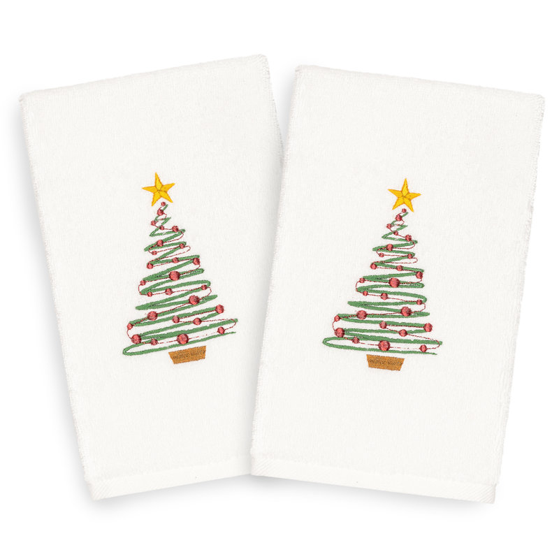 Wayfair Christmas Tree Embroidered Luxury Turkish Cotton Hand Towel (Set Of 2)