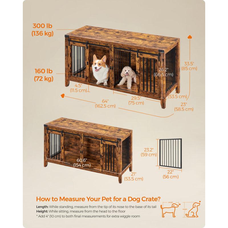 Wayfair Colyt 64‘’ Large Dog Crate Furniture Heavy-Duty Indoor Dog Kennel With Divider Sliding Doors