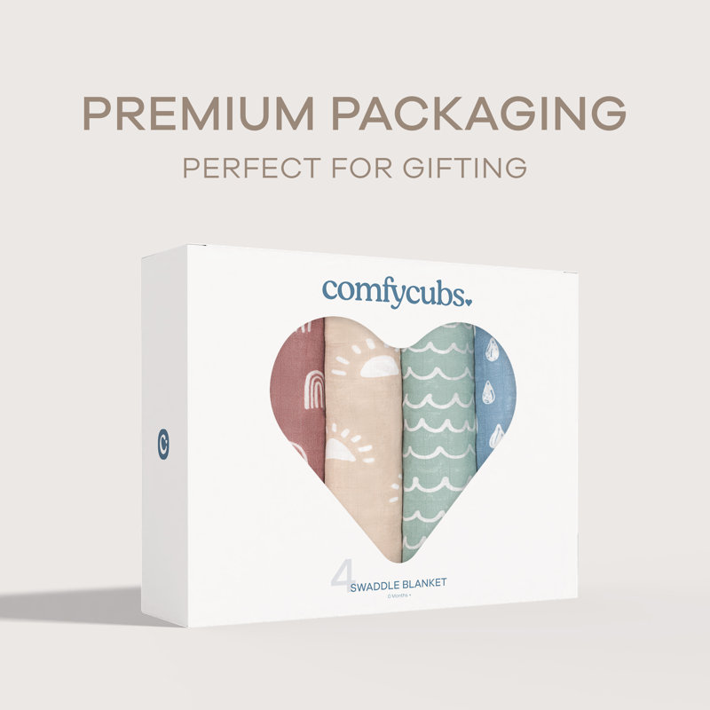 Wayfair Comfy Cubs Muslin Swaddle Blankets (Pack Of 4) - 47” X 47” Soft Cotton Large Swaddling Wrap