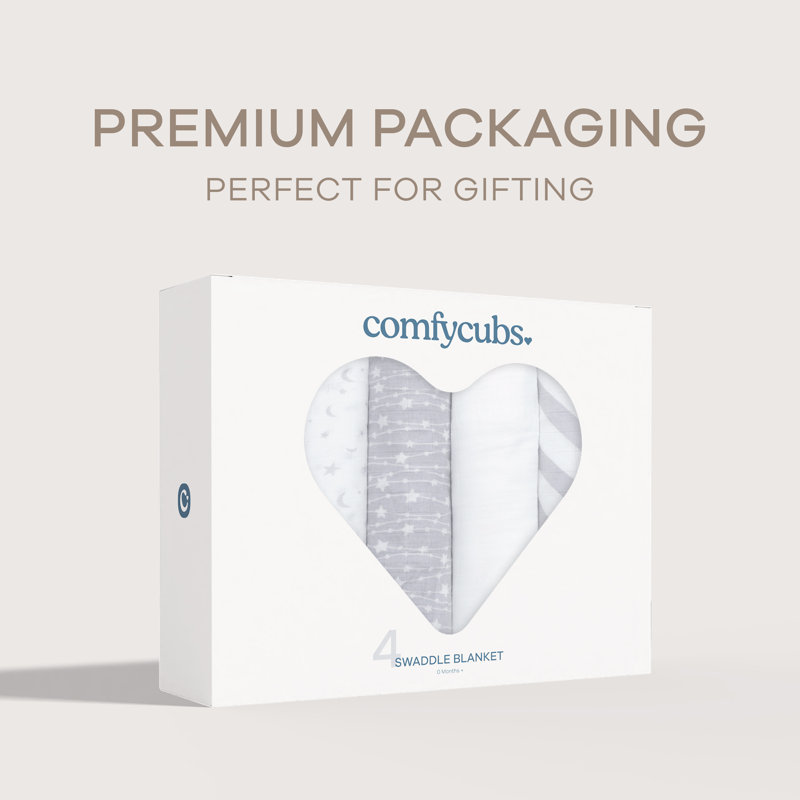 Wayfair Comfy Cubs Muslin Swaddle Blankets (Pack Of 4) - 47” X 47” Soft Cotton Large Swaddling Wrap