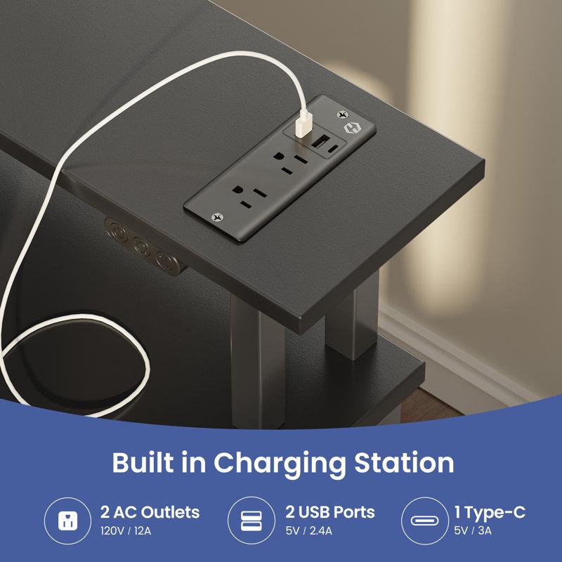 Wayfair Computer Desk With Monitor Stand & Charging Station Gaming Desk With LED Lights & Drawers