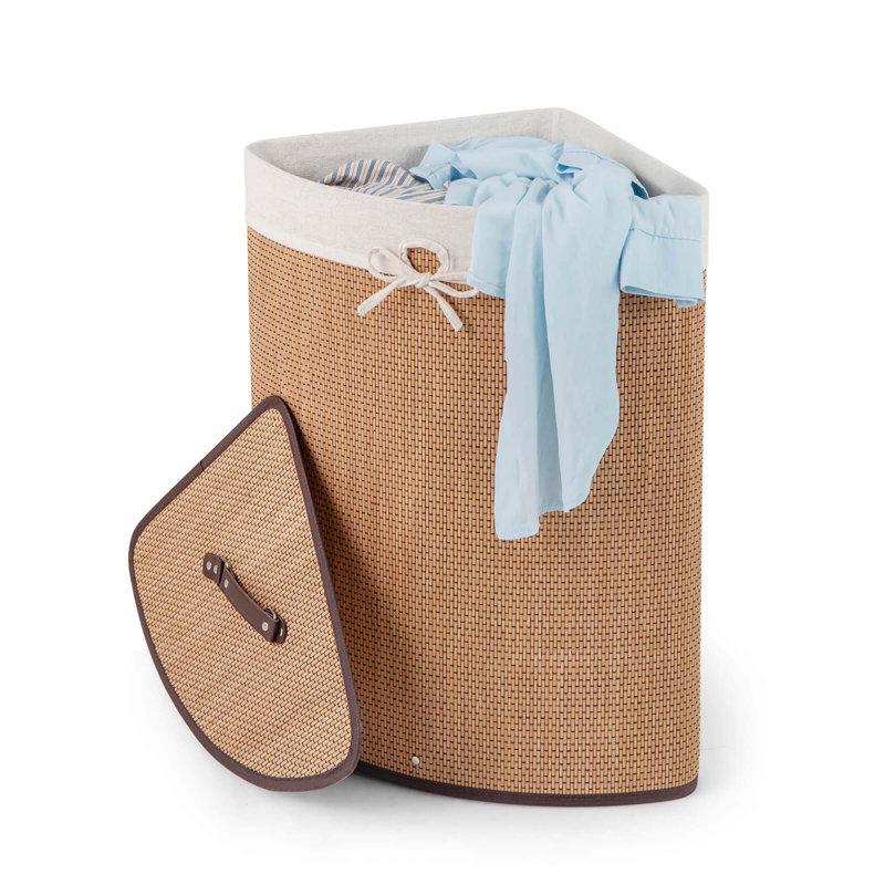 Wayfair Corner Bamboo Hamper Laundry Basket Washing Cloth Bin Storage Bag Bamboo