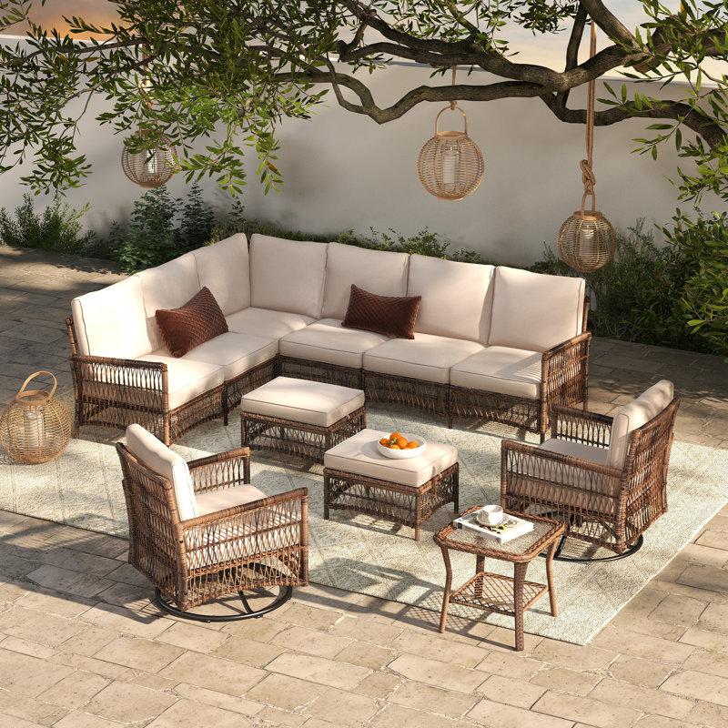Wayfair Corringham Premium All-Weather Wicker 8 - Person Modular Patio Conversation Sets With Cushions