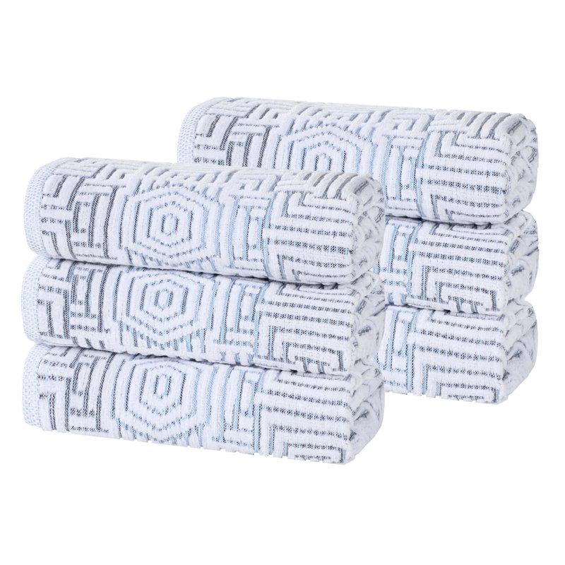 Wayfair Cotton Modern Geometric Jacquard Soft Highly-Absorbent Hand Towel (Set Of 6)