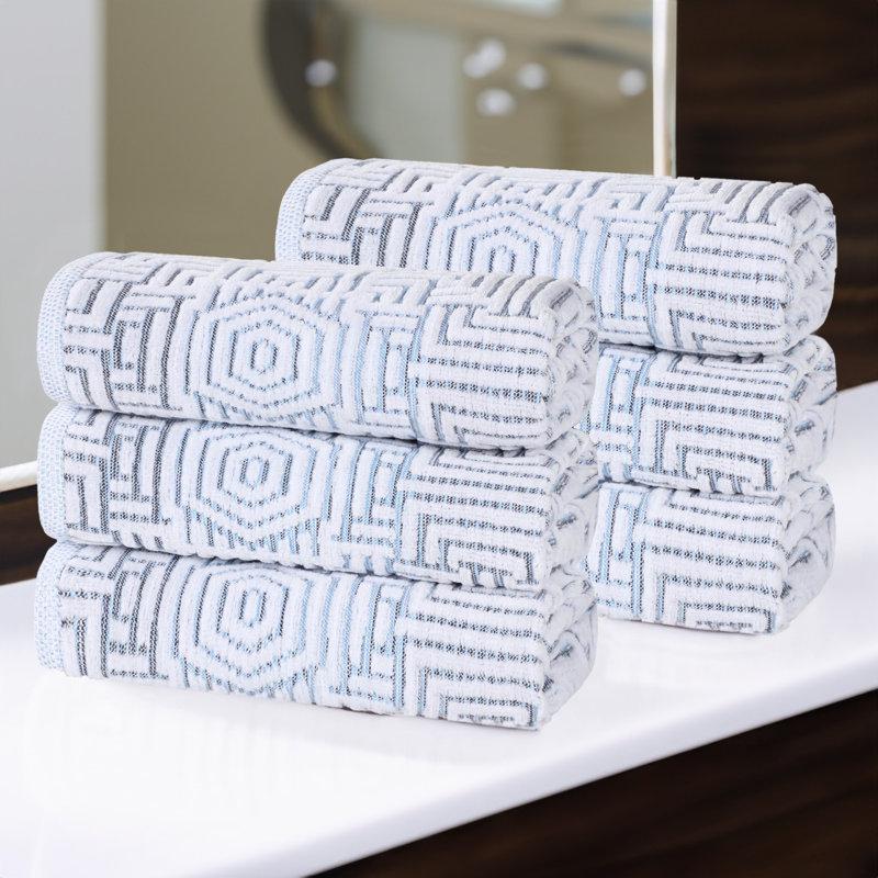 Wayfair Cotton Modern Geometric Jacquard Soft Highly-Absorbent Hand Towel (Set Of 6)