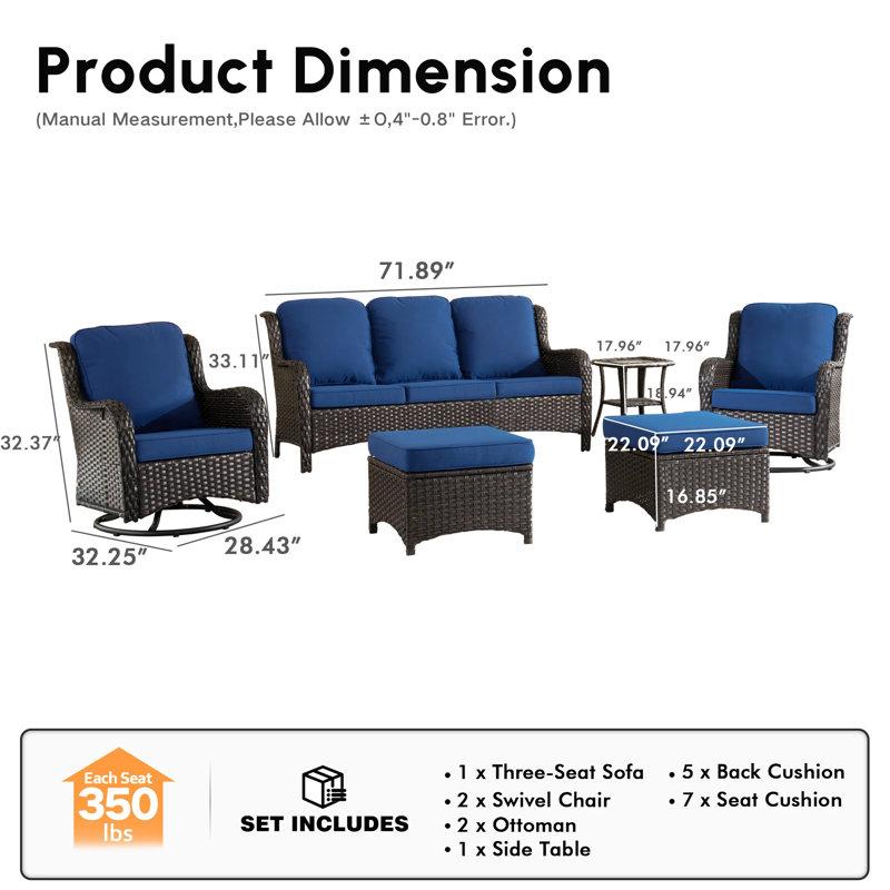 Wayfair Cracraft 7-Piece Patio Furniture Set With 42" Fire Pit Table Outdoor Wicker Sofa With Swivel Rocking Glider Chairs High Back Rattan Conversation Set For Patio Deck Backyard And Front Porch