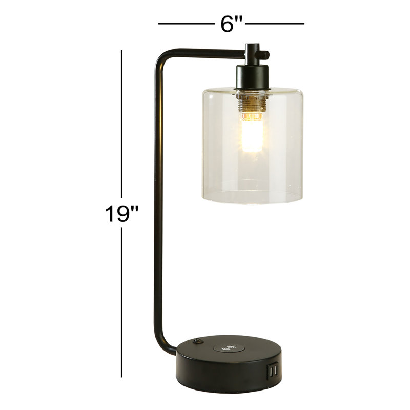 Wayfair Crispin 19" Black Desk Lamp With USB Ports & Wireless Charging Pad