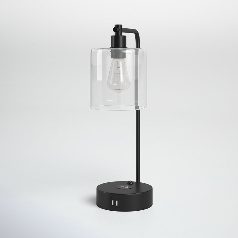 Wayfair Crispin 19" Black Desk Lamp With USB Ports & Wireless Charging Pad