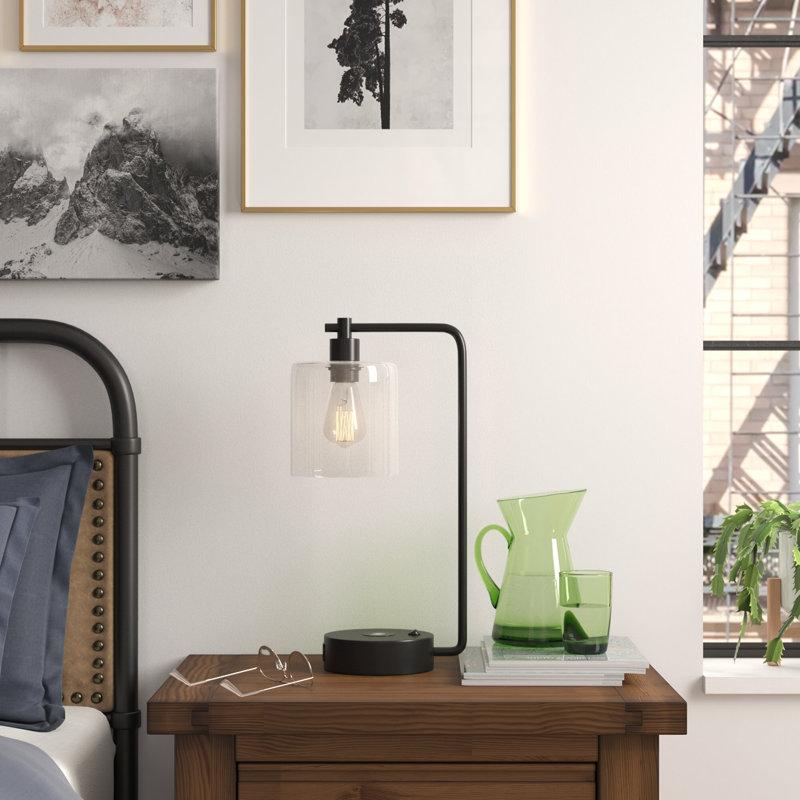 Wayfair Crispin 19" Black Desk Lamp with USB Ports & Wireless Charging Pad