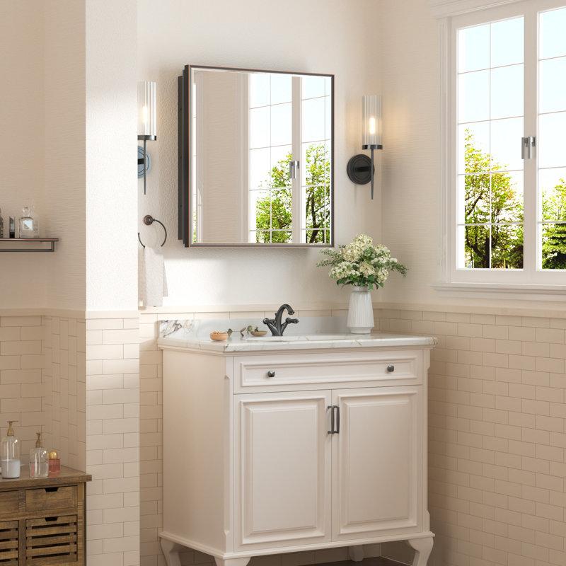 Wayfair Cyrille Recessed & Surface Framed 1 Door Medicine Cabinet With Mirror And Shelves