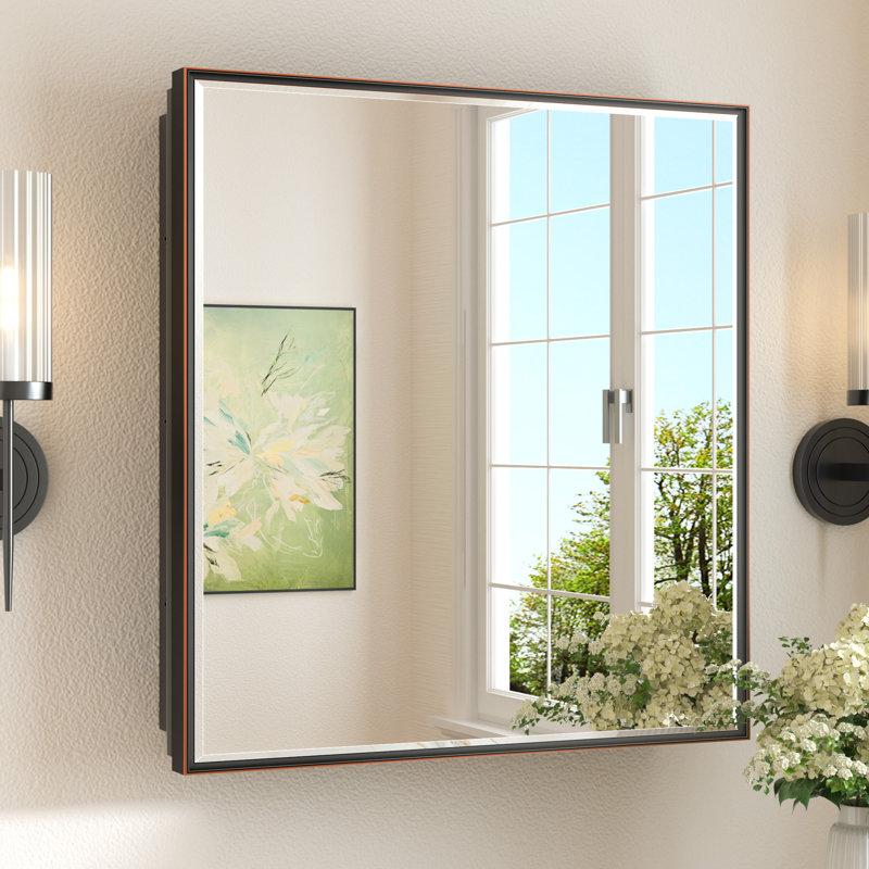 Wayfair Cyrille Recessed & Surface Framed 1 Door Medicine Cabinet with Mirror and Shelves