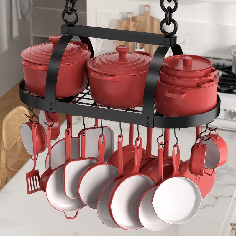 Wayfair Delauter Hanging Ceiling Pot Rack 34-Inch For Kitchen With 20 S Hooks