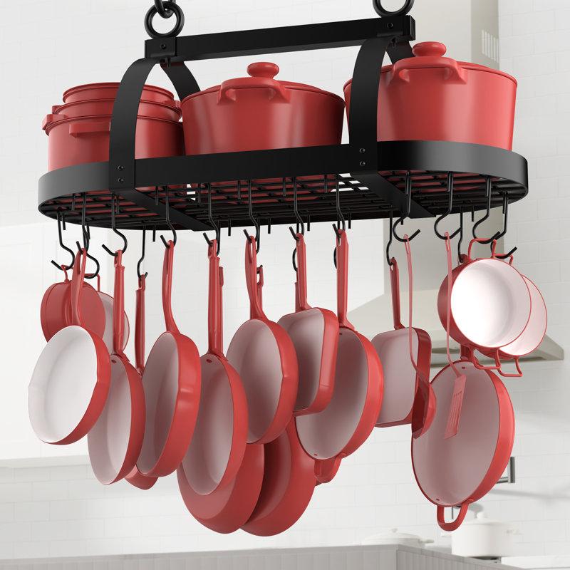 Wayfair Delauter Hanging Ceiling Pot Rack 34-Inch For Kitchen With 20 S Hooks