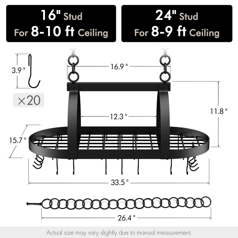 Wayfair Delauter Hanging Ceiling Pot Rack 34-Inch For Kitchen With 20 S Hooks