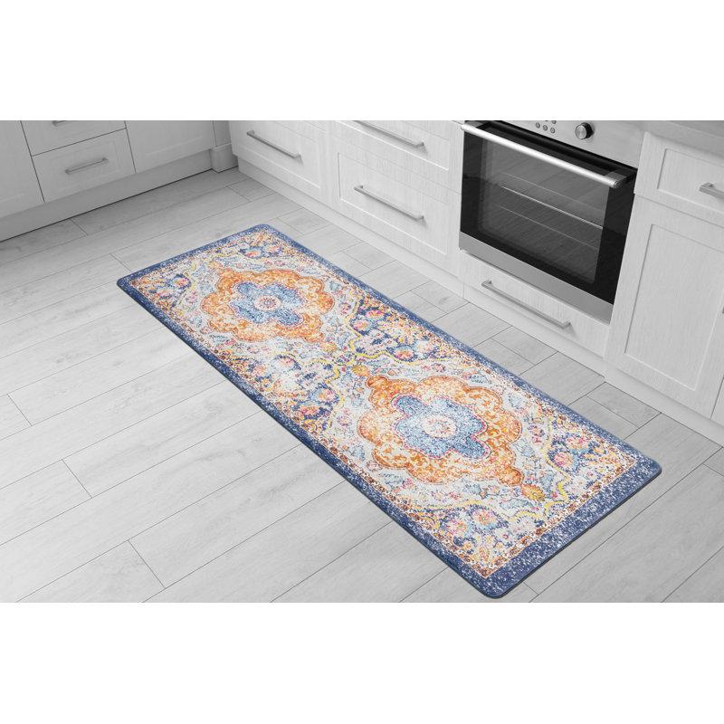 Wayfair Distressed Vintage Standing Anti-Fatigue Ivory/Orange/Navy Mat
