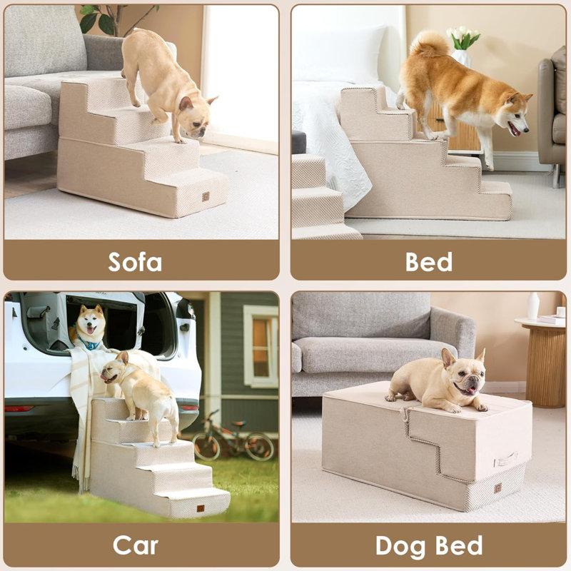 Wayfair Dog Stairs For High Bed 22.5”H 5-Step Dog Steps For Bed Pet Steps For Small Dogs And Cats Non-Slip Balanced Dog Indoor Ramp Camel