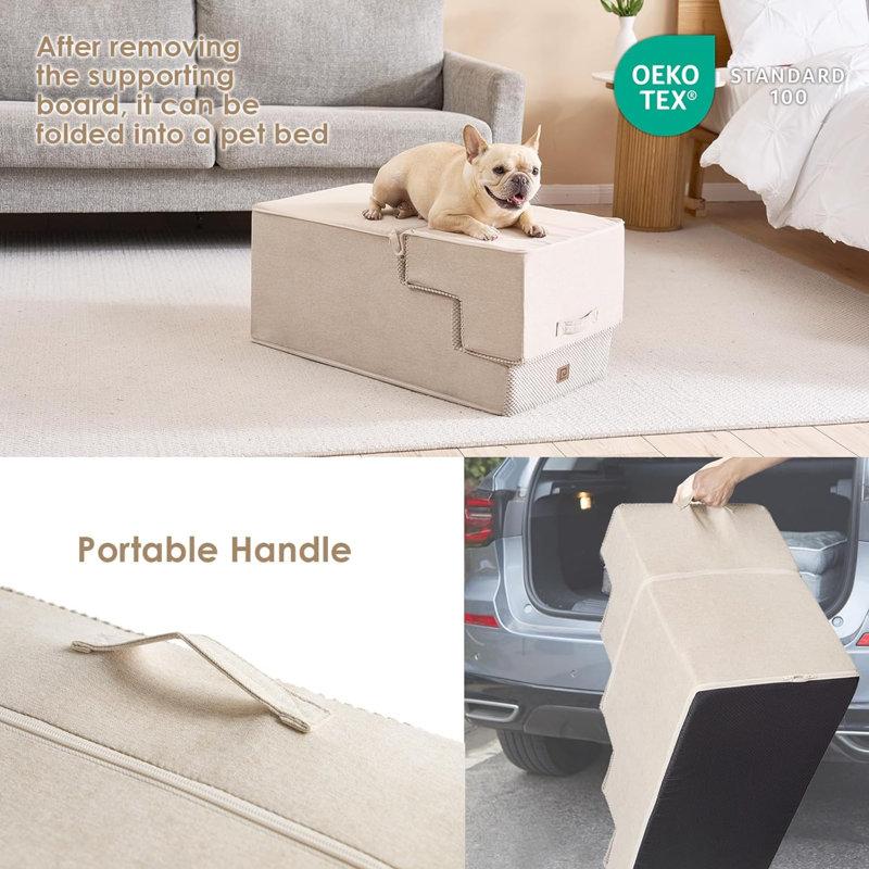 Wayfair Dog Stairs For High Bed 22.5”H 5-Step Dog Steps For Bed Pet Steps For Small Dogs And Cats Non-Slip Balanced Dog Indoor Ramp Camel