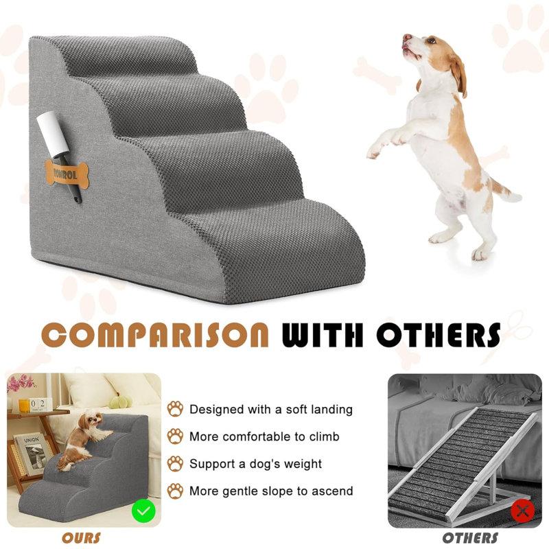 Wayfair Dog Stairs For Small Dogs - High Density Foam Dog Ramp Extra Wide Pet Steps With Non-Slip Bottom For High Beds Couche And Sofa Best For Dogs Injured Older Dogs Cats Pet With Joint Pain