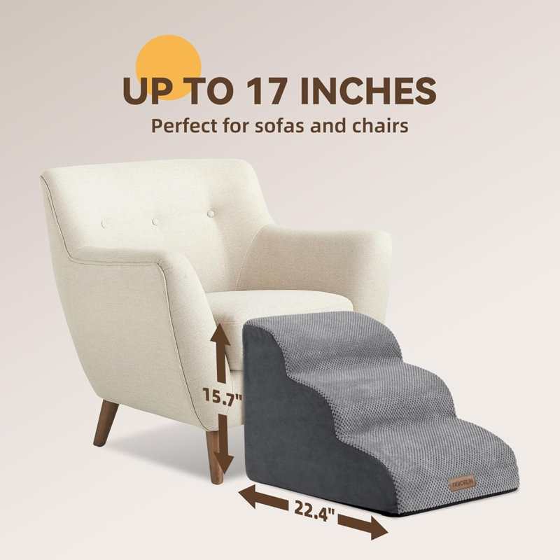 Wayfair Dog Stairs Ramp For Small Dogs High-Density Foam 3-Step Dog Ramp For Bed With Washable Cover Slope Dog Steps For Couch And Sofa Non-Slip Bottom Cat Stairs For Old Cats