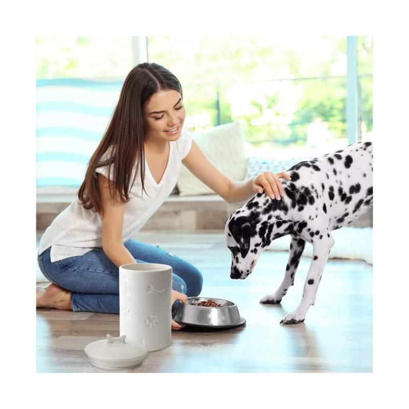 Wayfair Dog Treat Container Airtight - 5" Large Ceramic Dog Treat Jar For Kitchen Counter White Dog Cookie Jar With Lid - Farmhouse Style Dog Treat Storage Container For Dogs Cats Pets