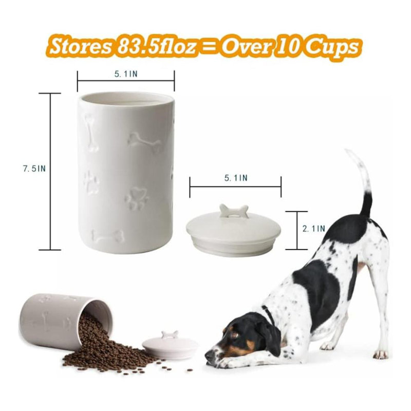 Wayfair Dog Treat Container Airtight - 5" Large Ceramic Dog Treat Jar For Kitchen Counter White Dog Cookie Jar With Lid - Farmhouse Style Dog Treat Storage Container For Dogs Cats Pets