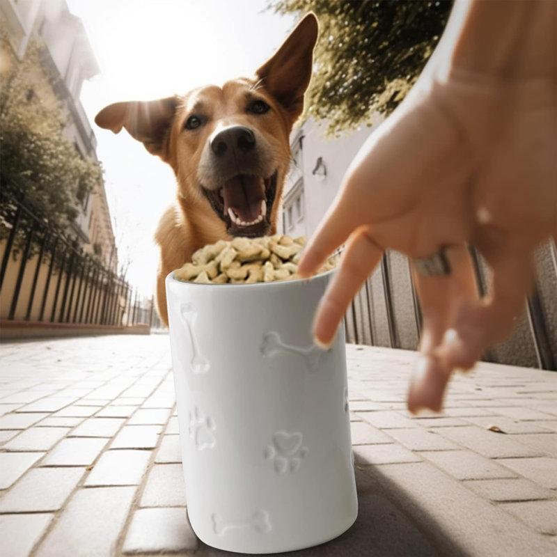 Wayfair Dog Treat Container Airtight - 5" Large Ceramic Dog Treat Jar For Kitchen Counter White Dog Cookie Jar With Lid - Farmhouse Style Dog Treat Storage Container For Dogs Cats Pets