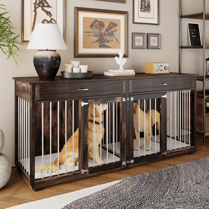 Wayfair Dorilal Large Dog Crate Furniture With 2 Drawers And Divider