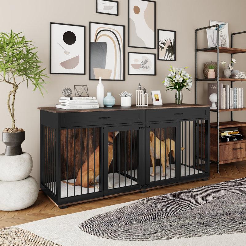 Wayfair Dorilal Large Dog Crate Furniture With 2 Drawers And Divider
