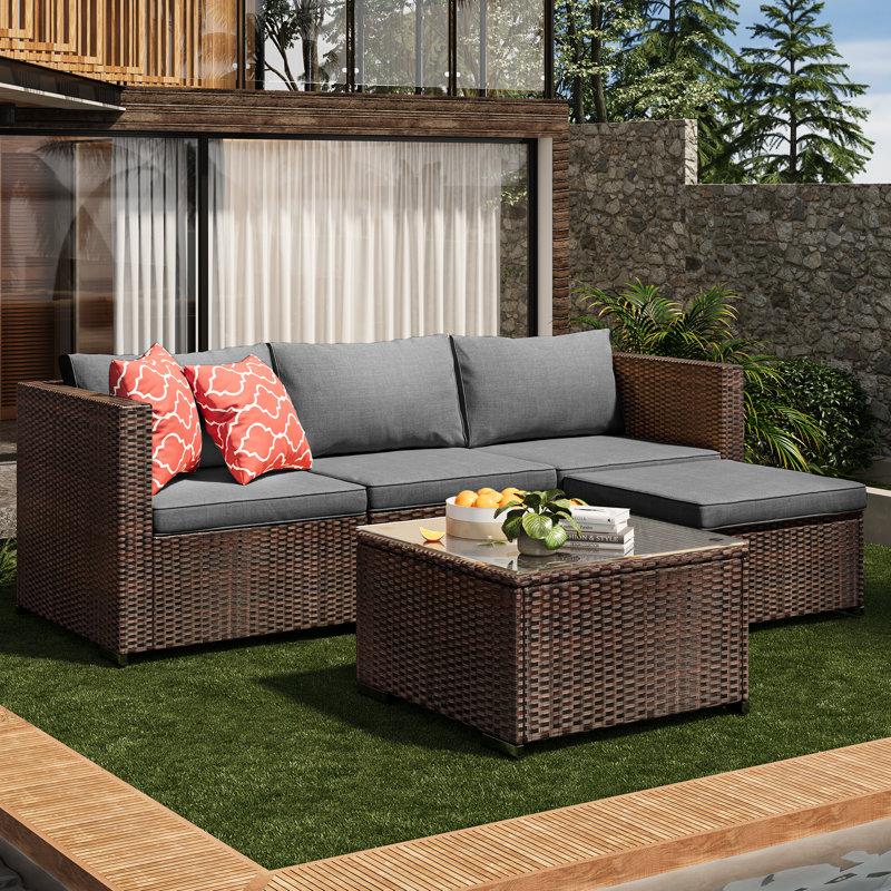 Wayfair Dossena Wicker 3 - Person Patio Conversation Sets With Cushions