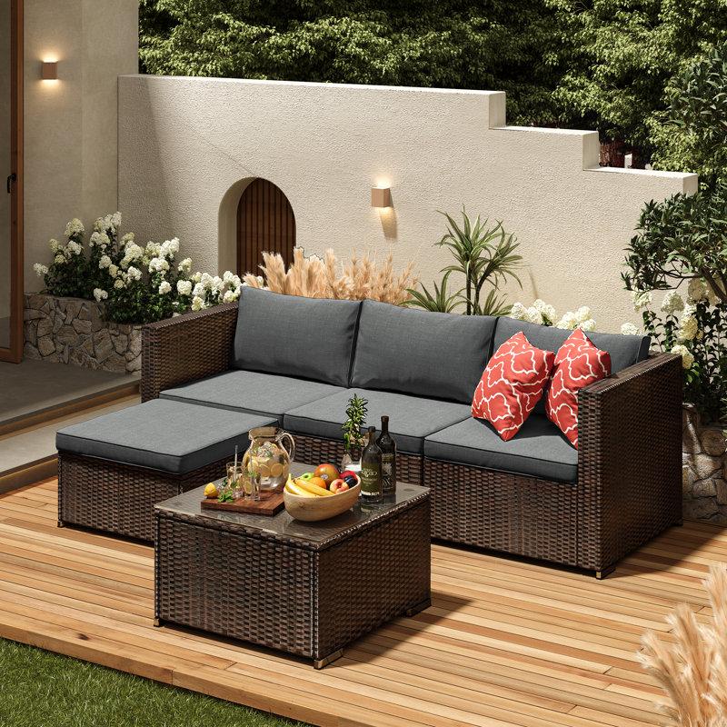 Wayfair Dossena Wicker 3 - Person Patio Conversation Sets With Cushions