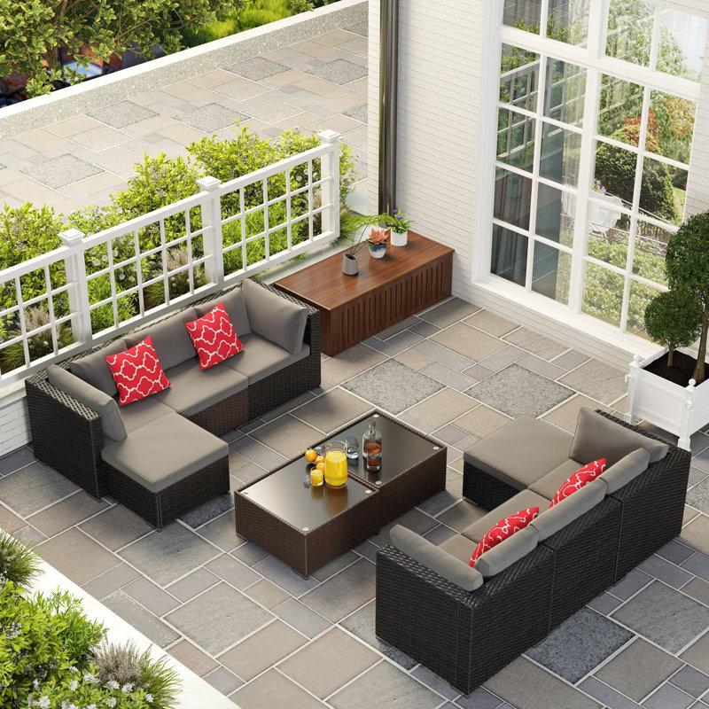 Wayfair Dossena Wicker 3 - Person Patio Conversation Sets With Cushions