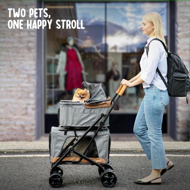 Wayfair Double Pet Stroller With Detachable Carriers - Ideal For 2 Dogs Or Cats - Compact & Convenient Design - Easy Assembly Double Dog Stroller - Graphite