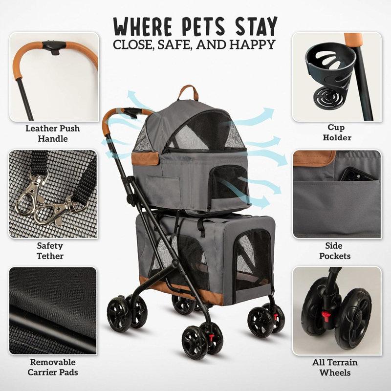 Wayfair Double Pet Stroller With Detachable Carriers - Ideal For 2 Dogs Or Cats - Compact & Convenient Design - Easy Assembly Double Dog Stroller - Graphite